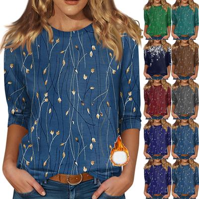 Женская рубашка с круглым вырезом и рукавом 3/4, симпатичный принт, верхняя одежда