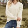 BITCED Осенне-зимняя однотонная свободная повседневная футболка с V-образным вырезом и длинными рукавами для женщин