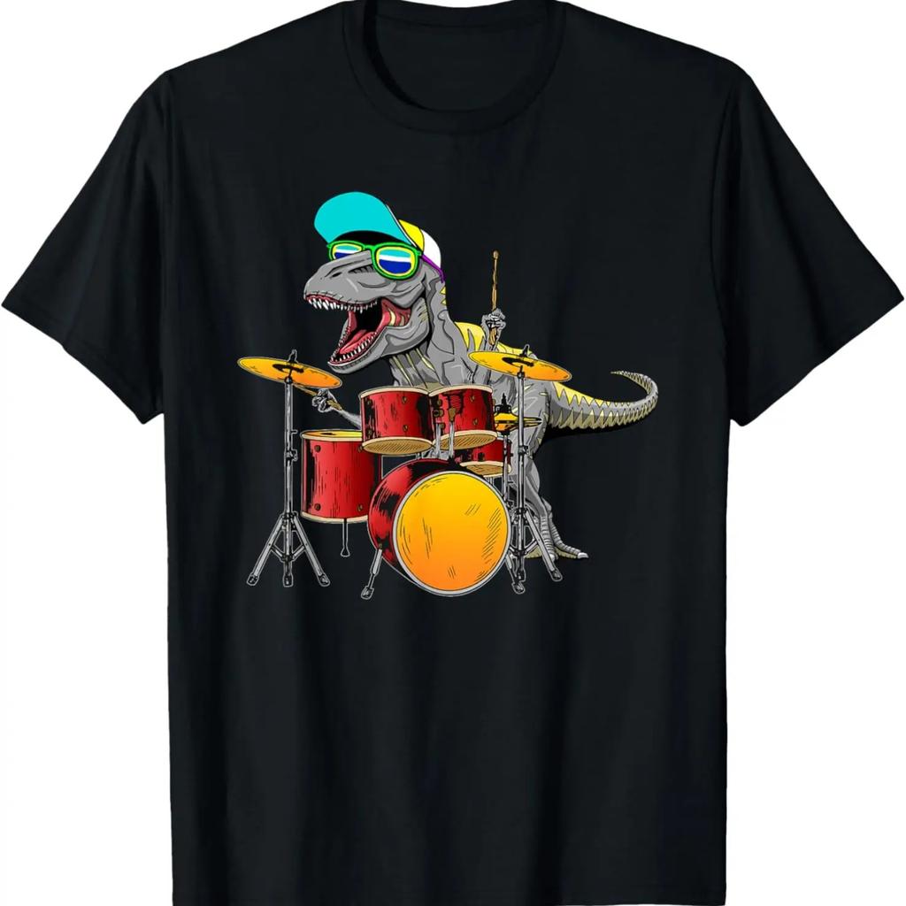 Отличная футболка с дизайном T-Rex, играющего на барабанах