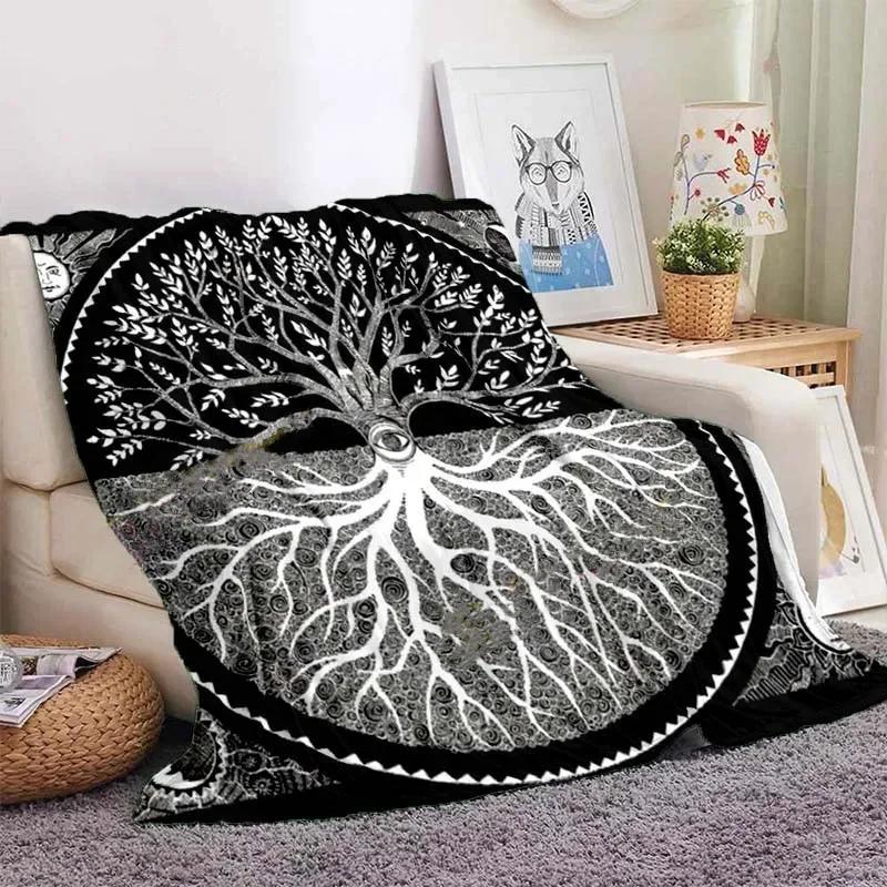Owl Celtic Viking Blanket Tree of Life Wiccan Flannel Blanket Soft Warm Blanket Couch Bed Chair Decor for Family Camping Gifts