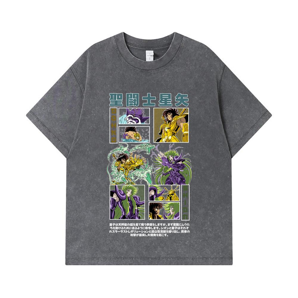 275 GSM Washed T-shirts 100% Cotton Saint Seiya V5 Dohko Shion Print Unisex Heavy Cotton T Shirt