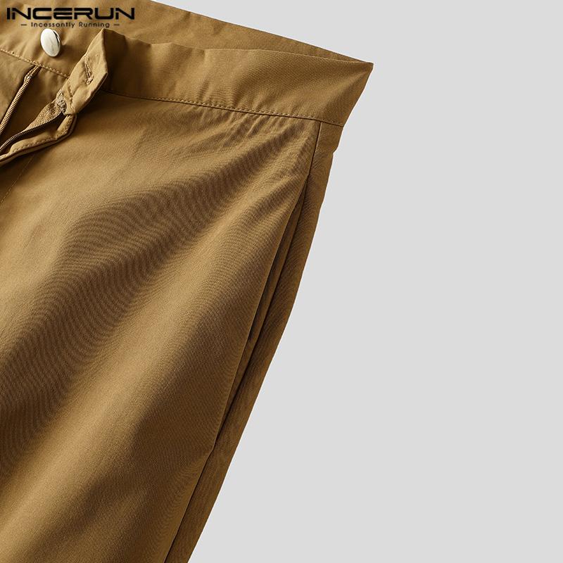 INCERUN Мужские длинные брюки на молнии, многослойные, в стиле пэчворк, повседневные прямые брюки
