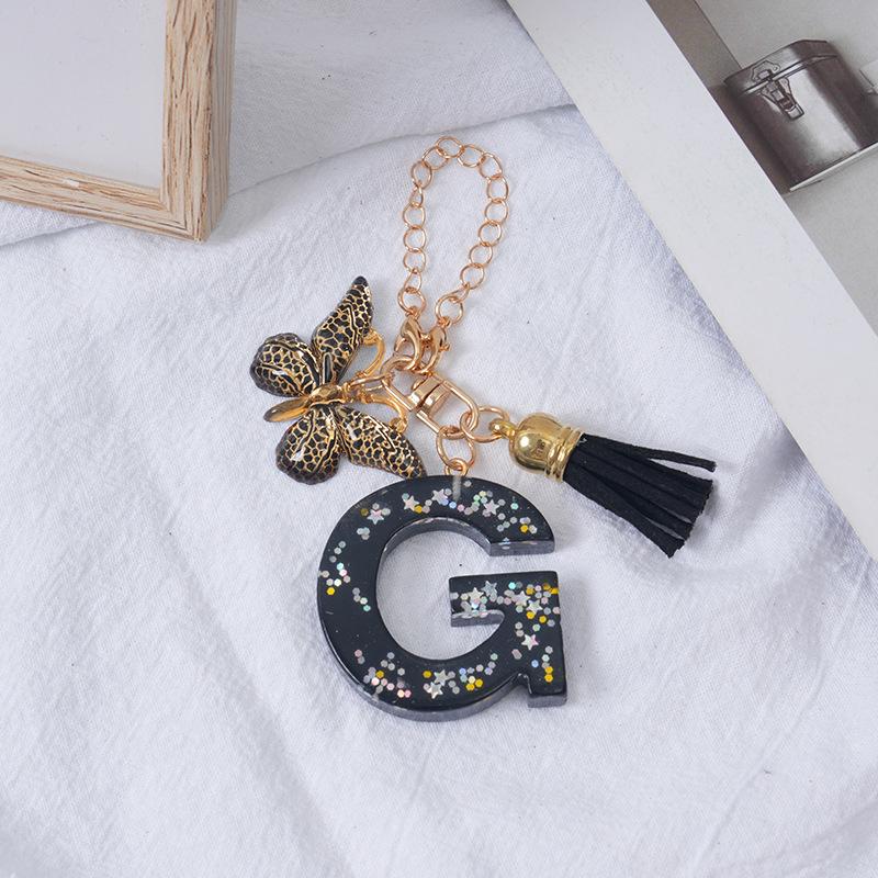 Подвески-буквы от A до Z, черная кисточка-бабочка, брелок с инициалом, имя, идентификатор, персонализированная ручка, подвесное украшение, кулон для сумки