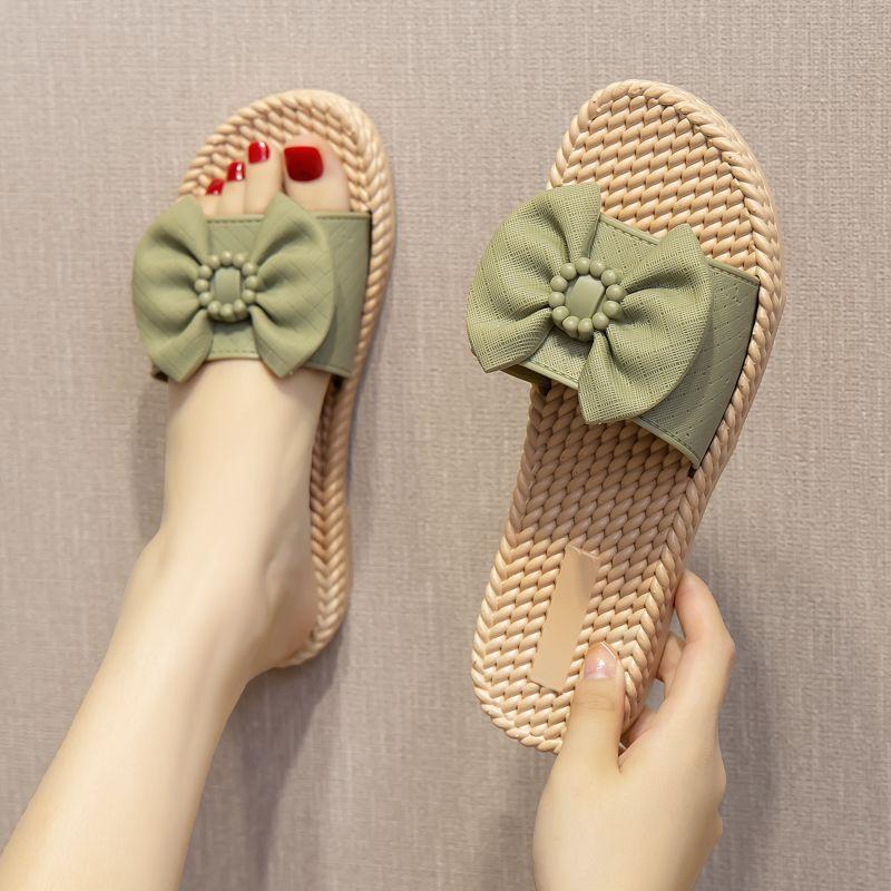 Женские тапочки, летняя верхняя одежда, модные нескользящие сандалии, удобные легкие сандалии с бантом, модная женская обувь