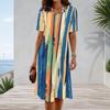 Women Plus Size Round Neck Short Sleeve Striped Printed A Line Dress