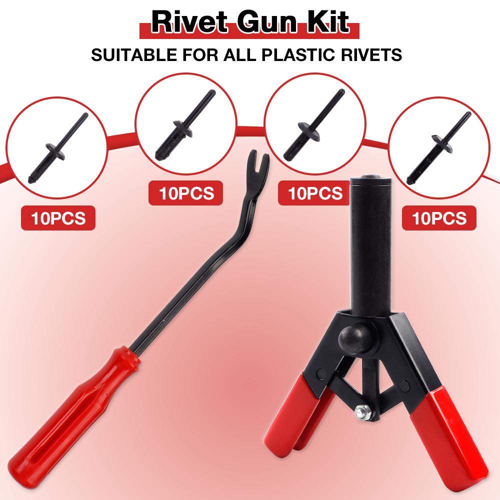Plastic Rivet Gun Kit, Fastener Removal Tool, 40 Nylon Rivets, Suitable For Fastening Door Panels And Automotive Interior Parts