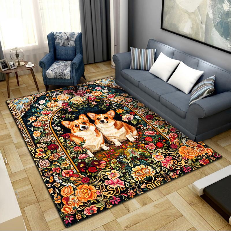 Floral Dog Carpet Rug for Living Room Bedroom Home Sofa Decoration,Kids play Non-slip Floor Mat