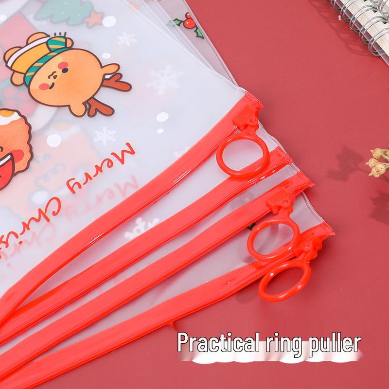 Мультяшное Рождественское Сердце Кольцевой скоросшиватель на молнии - Прозрачная сумка для хранения канцелярских товаров