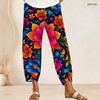 Women Plus Size Loose Fit Printed Cropped Pants Cross Hem With Pockets