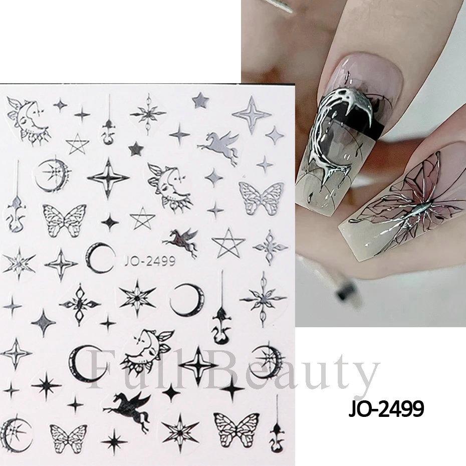 Лазерные наклейки для ногтей, бабочка, сердце, звезда, дизайн, клейкие слайдеры, наклейки для дизайна ногтей, маникюрные украшения