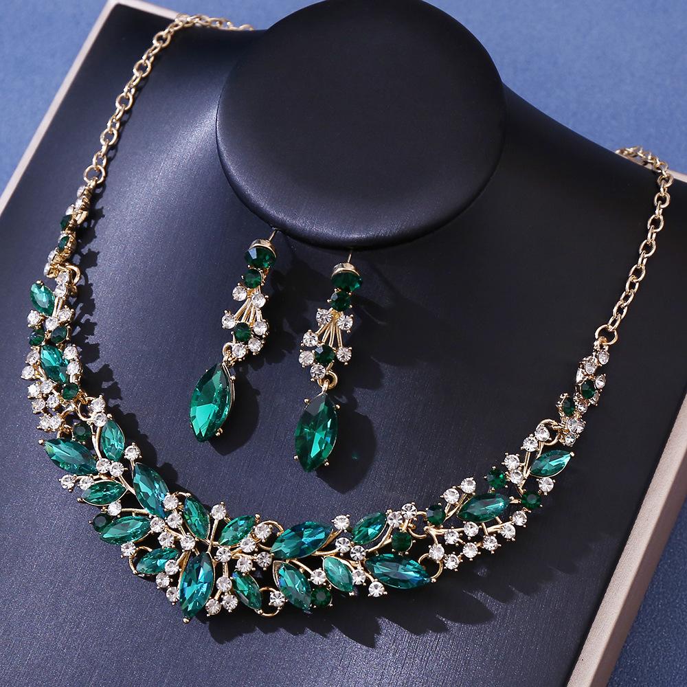DIEZI 5 Colors Luxury Crystal Tiara Necklace Earrings For Women Wedding Party Elegant Bridal Bride Rhinestone Crown Accessories
