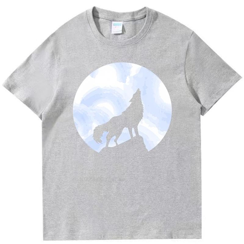 Howling Wolf At Blue Moon Fashion Shirts Graphic Tee Tops  Tshirt New Arrival Goods Short Sleeve Tee Cotton Mens Tshirts