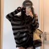 Gothic Streetwear Striped Knitted Sweater Women Harajuku Punk Hollow Out Jumper Hole Loose All-match Tops Grunge E-girl
