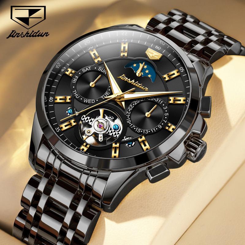JINSHIDUN брендовые многофункциональные автоматические механические часы с турбийоном мужские часы мужские часы
