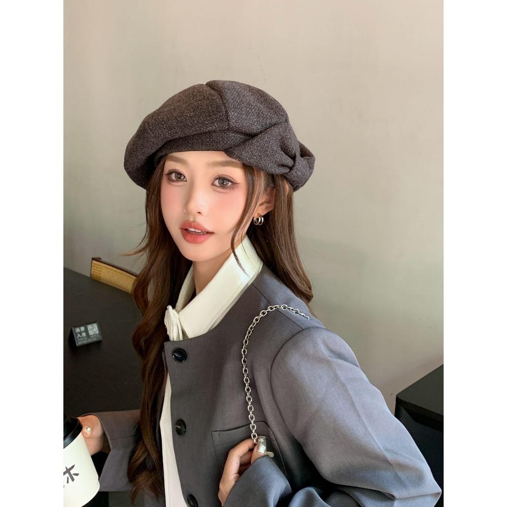 Hat Female Bow Niche Crowd Beret Temperament Show Face Small Painter Hat Tide