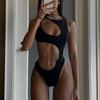 Европейские летние женские цельные купальники Y2k, черные женские купальники с высокой талией, простые сексуальные бразильские бикини с лямкой на шее, купальные костюмы для девочек, пляжная одежда