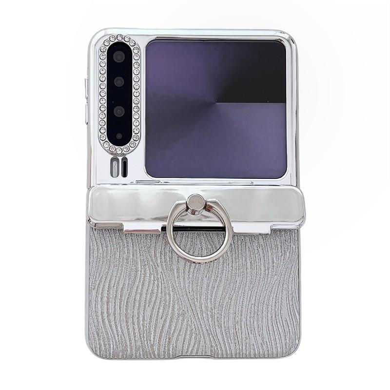 Pura X Foldable Phone Case With Water Ripple Electroplating Ring Kickstand Glitter Hinge Shockproof PC Leather Cover