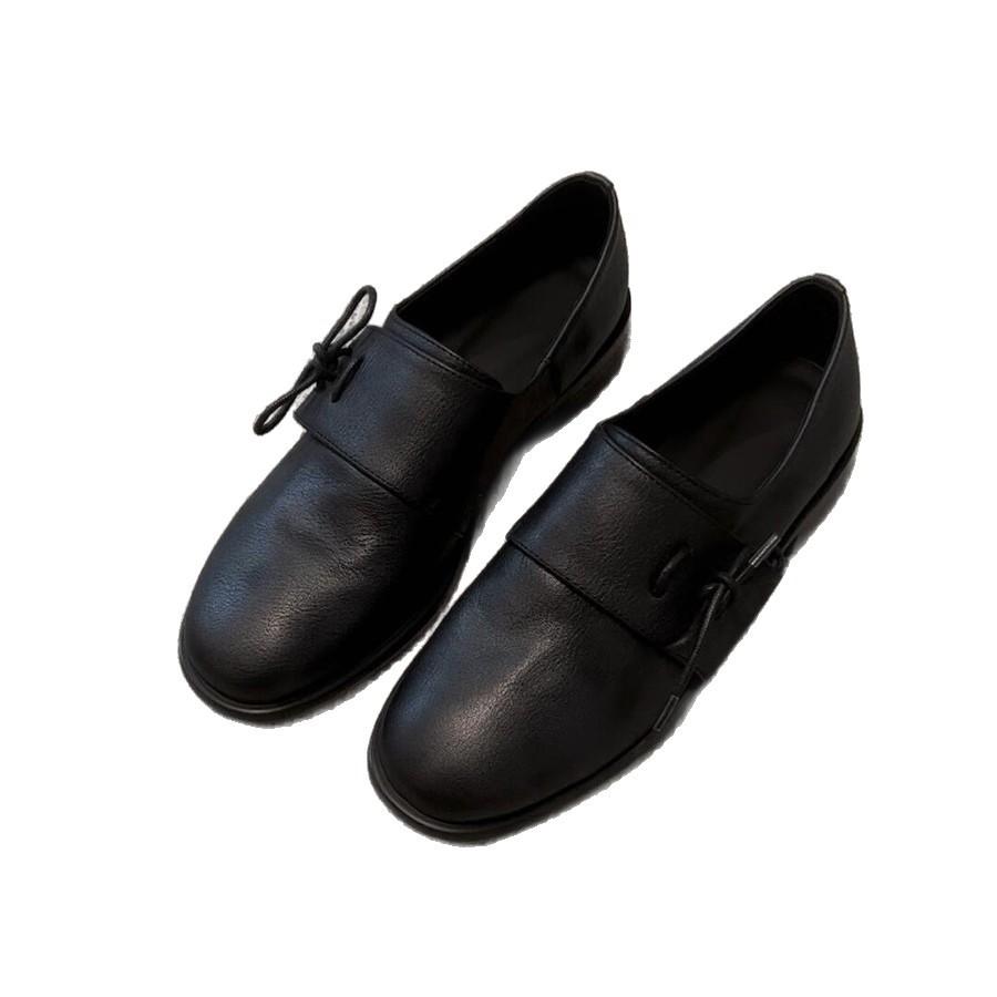 Cowhide Version~ Retro Minimalist Thick Heel Small Leather Shoes Round Head British Style Loafers Versatile One-pedal Black Single Shoes