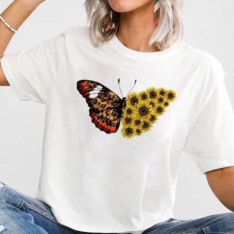 Butterfly Graphic Oversized T-Shirt Cute Short-Sleeved Top for Women European And United States Style Casual Fashion Modal