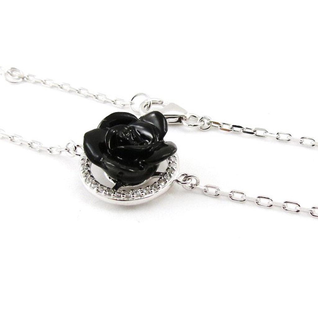 Les Trésors De Lily [J0832] - Silver Bracelet 'Black Rose' Black White
