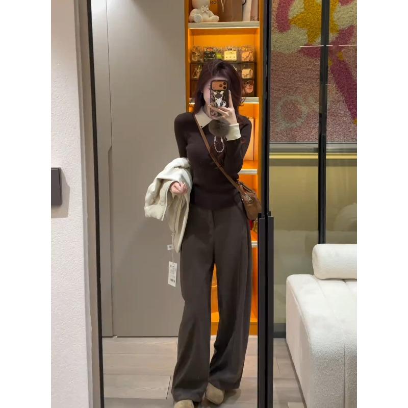 Высококачественный вязаный свитер с контрастным воротником и лацканами, осенне-зимний топ, приталенный крой, плечо-реглан, женский мягкий ворсистый свитер с длинным рукавом