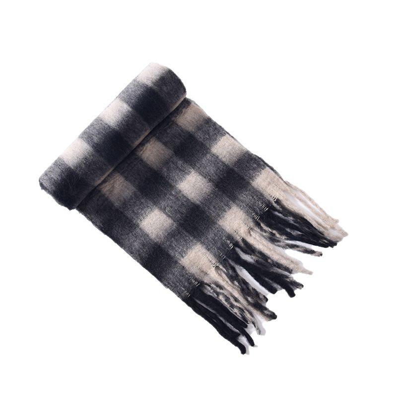 Atmospheric Scarf Warm Fashionable Versatile White Student Cycling Windproof Ear Protection Extended Plaid Scarf