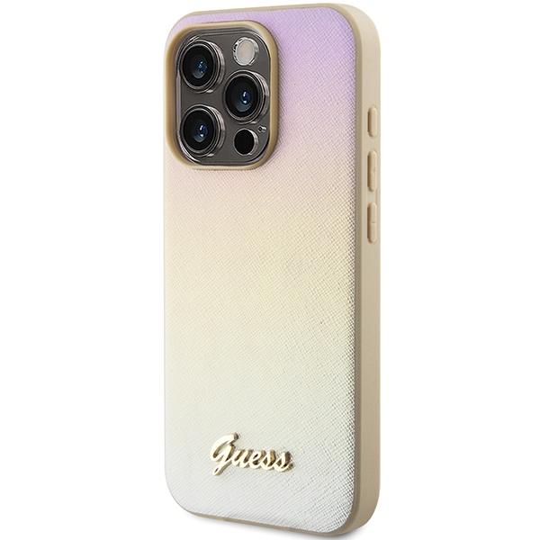 Guess Guhcp15Lpsairsd Iphone 15 Pro 6.1 Złoty/Gold Twarde Etui Saffiano Iridescent Script