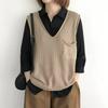 Spring and Autumn Solid Color V-neck Literary Knitted Vest Vest Large Size Fat Mm Stacked Sweater Waistcoat
