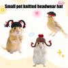 Knitted Hamster Hat Pets Big Hair Double Braid Hat with Strap Hairstyle Mini Hat for Guinea Pig Small Animals Photography Party Costume Accessories