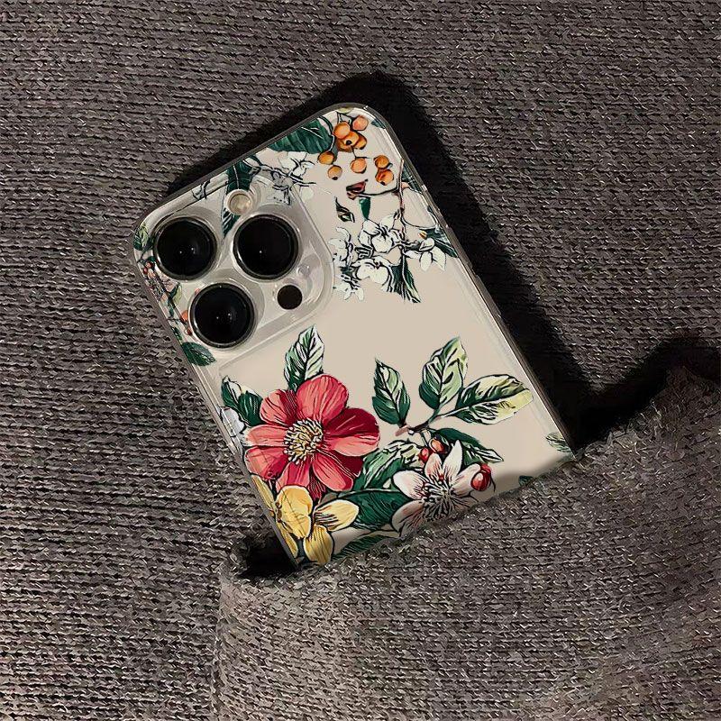 Винтажный чехол для телефона с цветочным и ягодным узором для iPhone 17 16 15 14 13 12 11 16E Серии Pro Max Plus Двойная защита
