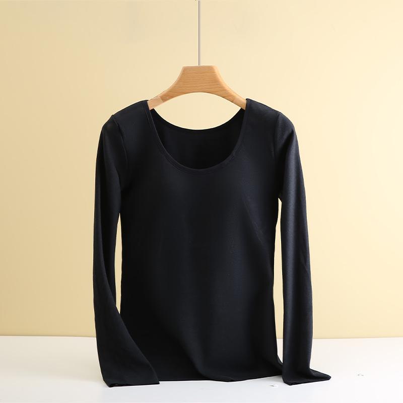 Женское термобелье из немецкого бархата с нагрудными вкладышами: Приталенный крой, плотный бархатный топ с длинными рукавами для осени и зимы