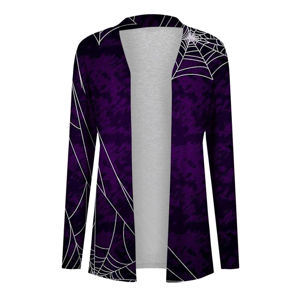 Женская модная повседневная куртка-кардиган средней длины с длинным рукавом и принтом на Хэллоуин