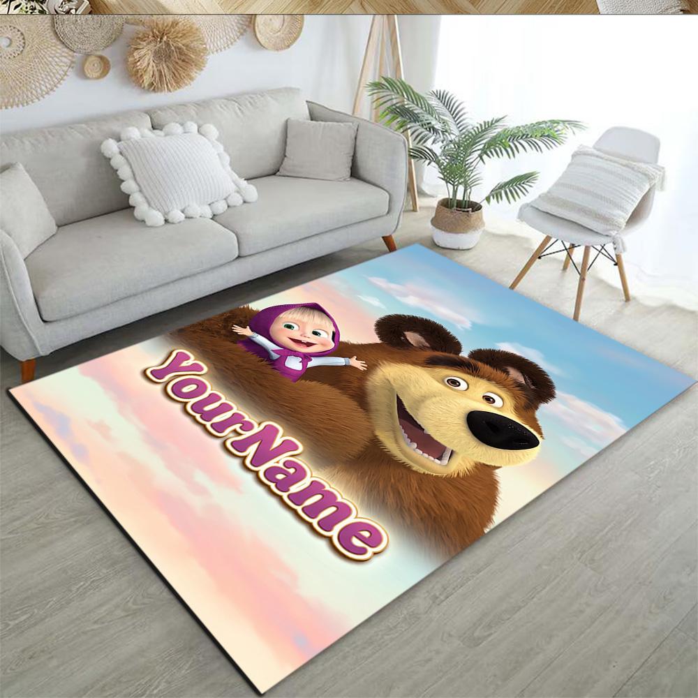 Masha Bear Personalized Text Floor Rug Office Rug Perfect for Balcony Living Rooms Foyer Outdoor Anti-slip Rug Office home decor