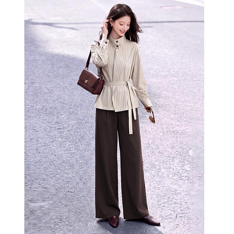 Si Shui Nian Hua Elegant Striped Long-Sleeve Two-Piece Set