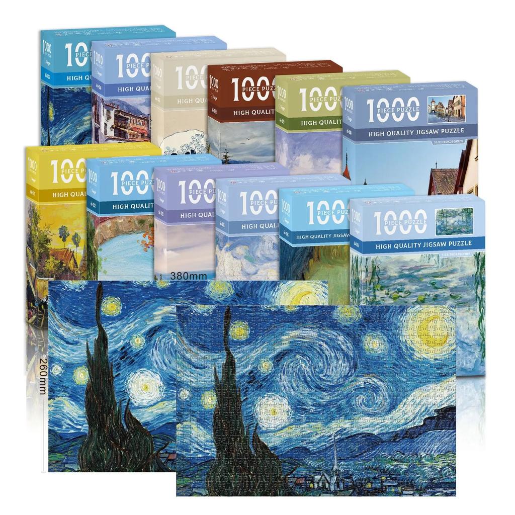 MaxRenard Mini Jigsaw Puzzle 1000 Pieces for Adults Van Gogh The Starry Night Environmentally Friendly Paper Christmas Gift Toy