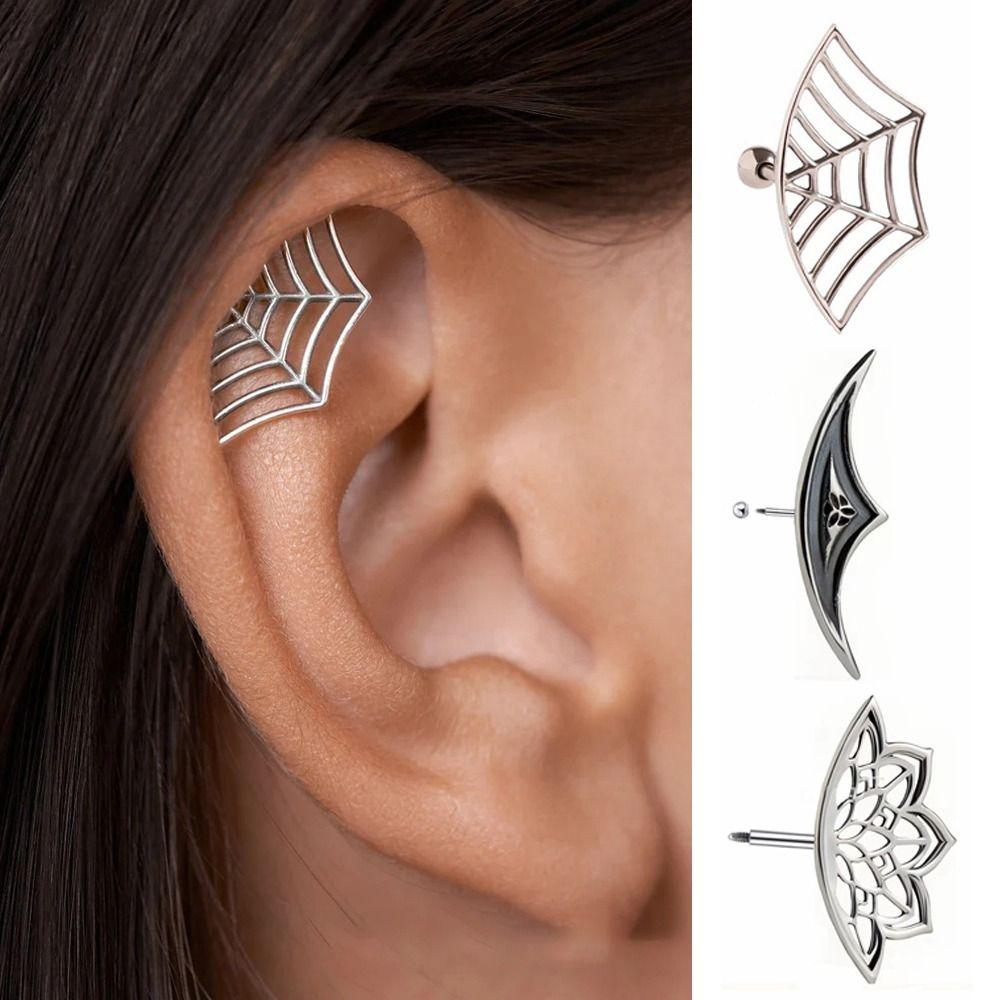 1Pc Gothic Cartilage Stud Punk Gothic Hidden Earring Trendy Spider Web Stud Earrings Gift