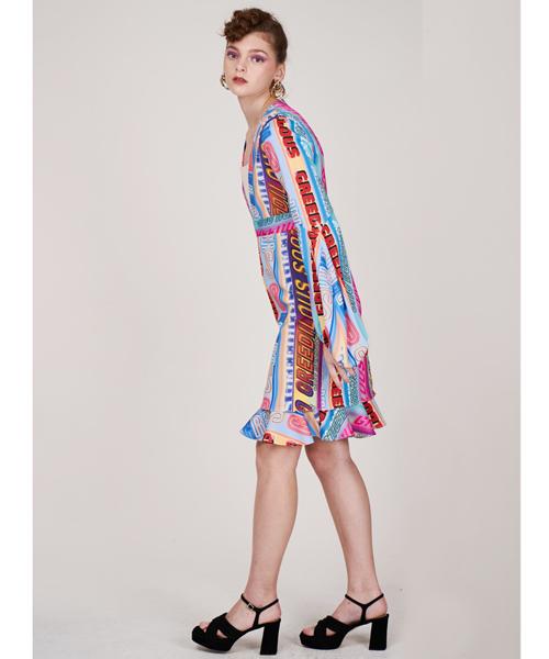 Greedius Letter Stripe Ruffle Dress