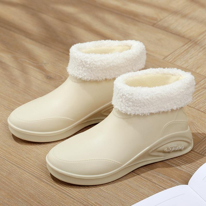Autumn and winter low-top rain shoes women's fashion outer wear short tube adult women's cute waterproof shoes non-slip women's cotton warm