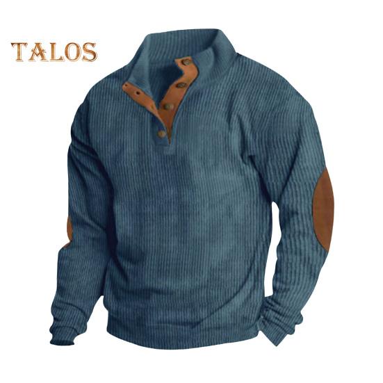 Весна Осень Мужской Топ Цветные Блоки Лоскутная Ретро Стиль Полуоткрытый Воротник-стойка Толстовка Плюс Размер Свободный Длинные Рукава Топ Повседневная Жизнь Офис И Отдых