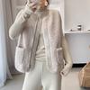 Women Fall Spring Vest Round Neck Thick Fleece Pockets Solid Color Sleeveless Zipper