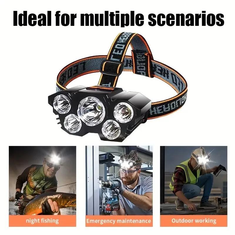 5 LED Headlamp Rechargeable with Built In 18650 Battery Strong Light Headlight Camping Adventure Fishing Head Light Flashlight