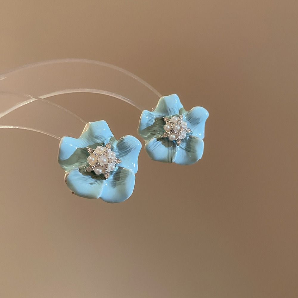 Серьги Sweet Flower Pearl, темпераментные серьги в корейском стиле, серьги-гвоздики в виде цветка с каплями масла для женщин