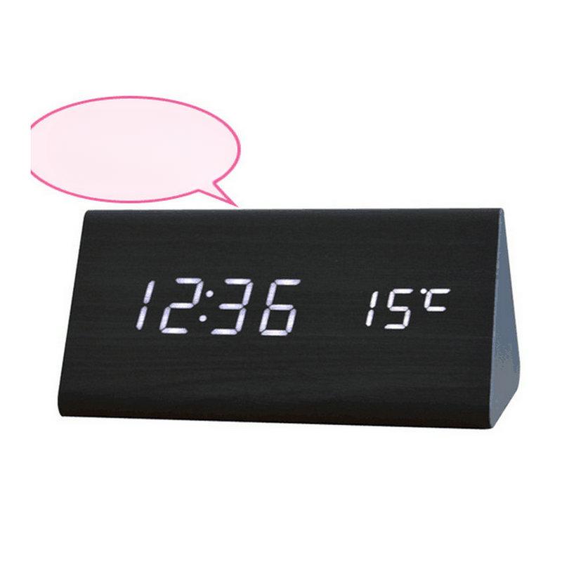 Wooden Clock Thermometer Electronic Clock Creative Wooden Student Alarm Clock Triangle Digital Clock