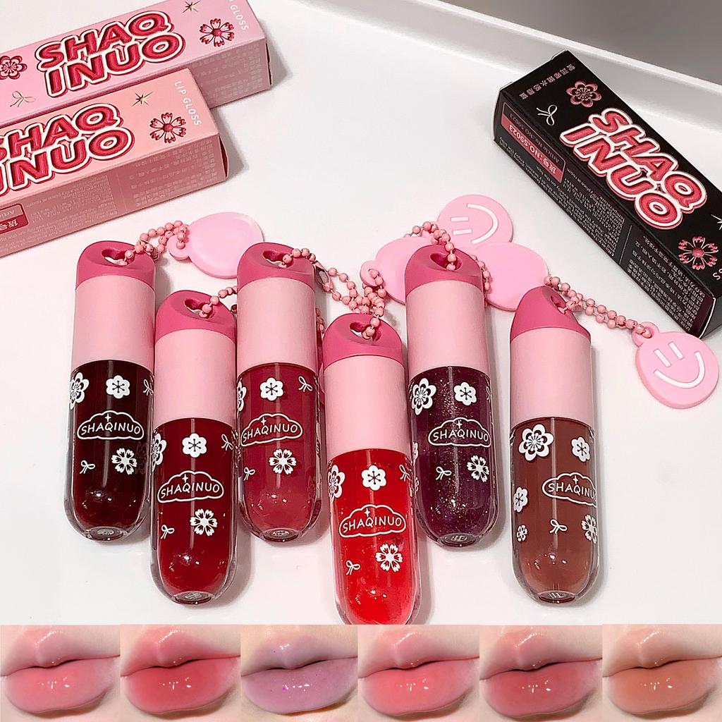 Блеск для губ на водной основе SHAQINUO Увлажняющий оттеночный бальзам для губ Стойкий макияж Подвеска Блеск для губ