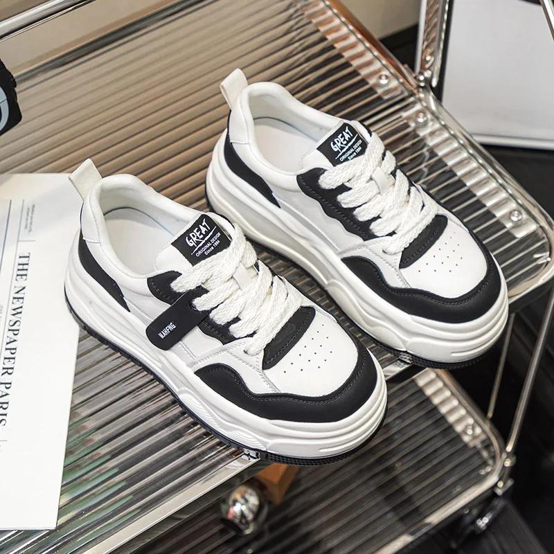 SyfIyno 6,5 см натуральная кожа платформа танкетка удобная доска для скейтборда толстая подошва весна осень модные массивные кроссовки повседневная обувь