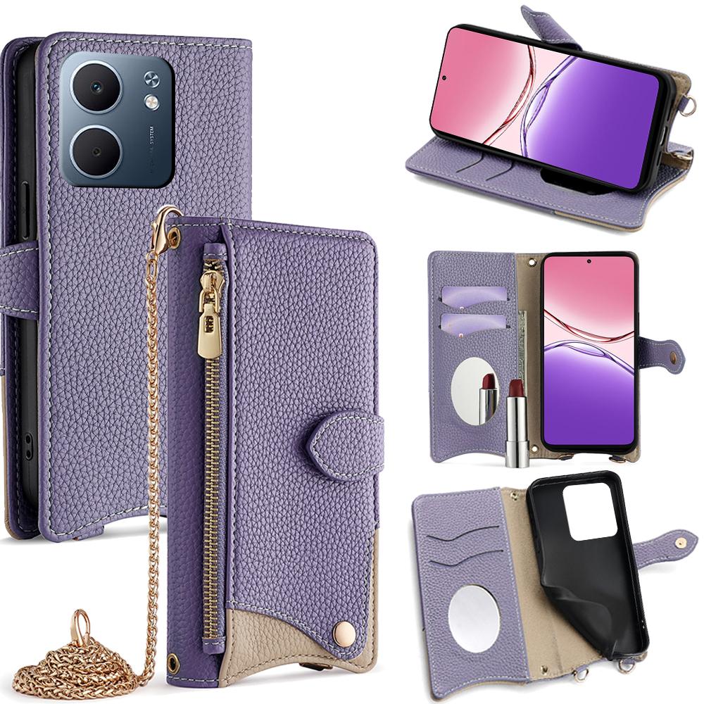 For Oppo A5x 5G Leather Case Wallet Stand Cover Irregular Tail Style with Chain Strap