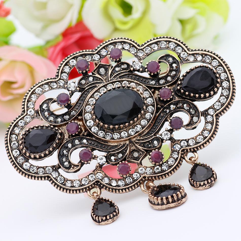 Elegant Round Floral Brooch for Ladies Ethnic Coffee Corsage Brides Wedding Jewelry Bohemian Brooch