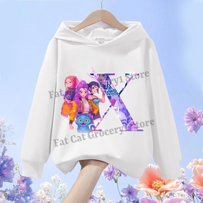 Худи Kpop Охотник на демонов для девочек Кавайные с буквами от A до Z Свитшот Топы Детская одежда на осень и зиму с длинными рукавами Пуловер Подарок для детей