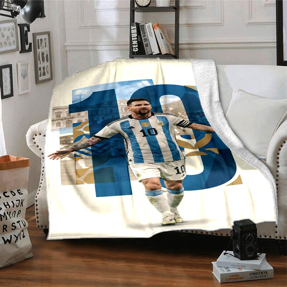 Football Messi Blanket Ultra-Soft Suitable for Seaside Office Bedding for All Occasions Playful Design Gifts For Family Or Friends