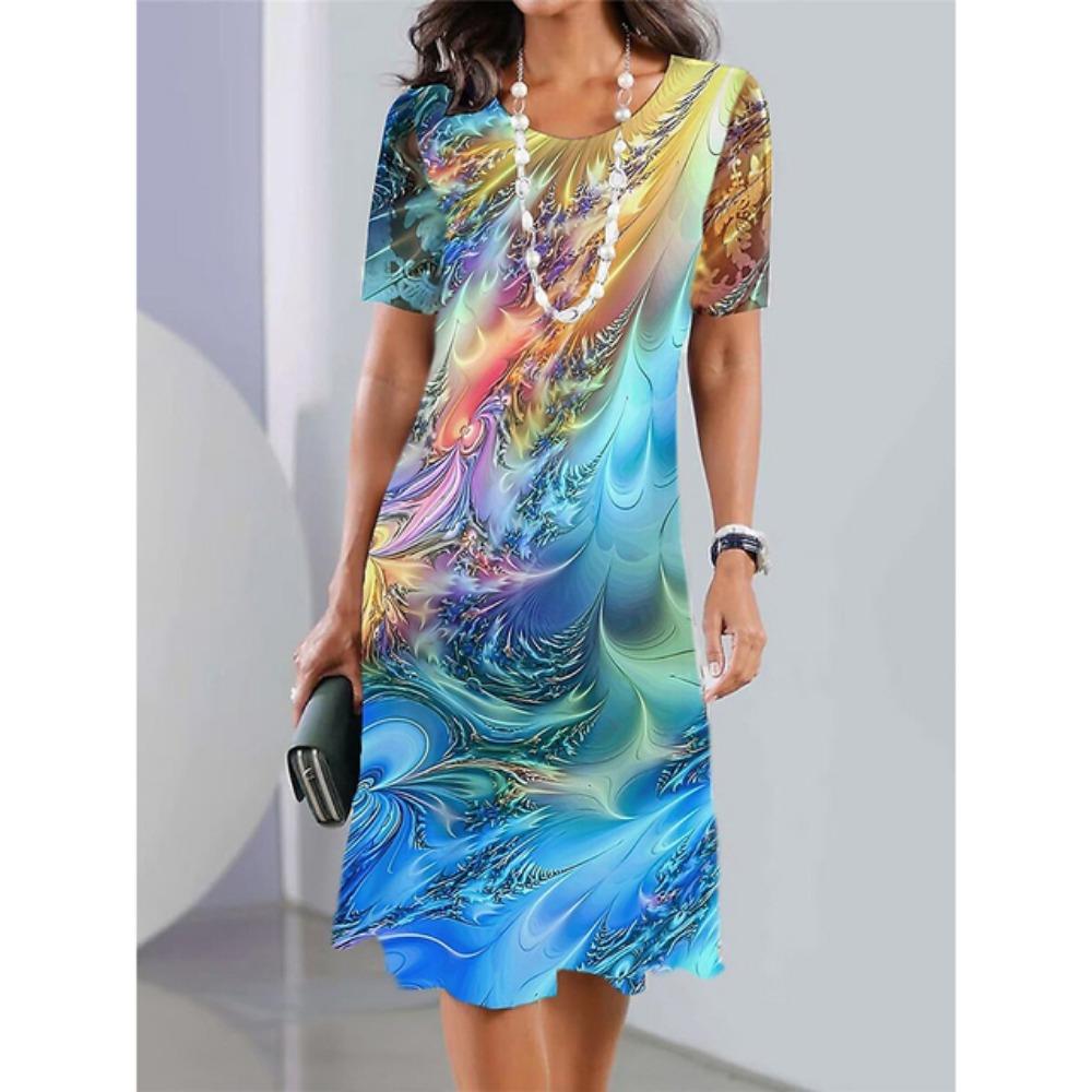 Женские платья Винтаж Текстурированный принт Топ с коротким рукавом Модная юбка Летние свободные платья Y2k Женская повседневная одежда